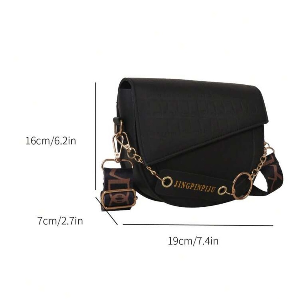 Trendy Black Crossbody Bag Gold Chain Accent Chic Shoulder Purse Minimalist Styl - Picture 2 of 5